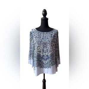 Rose & Olive Blue and White Patterned Blouse